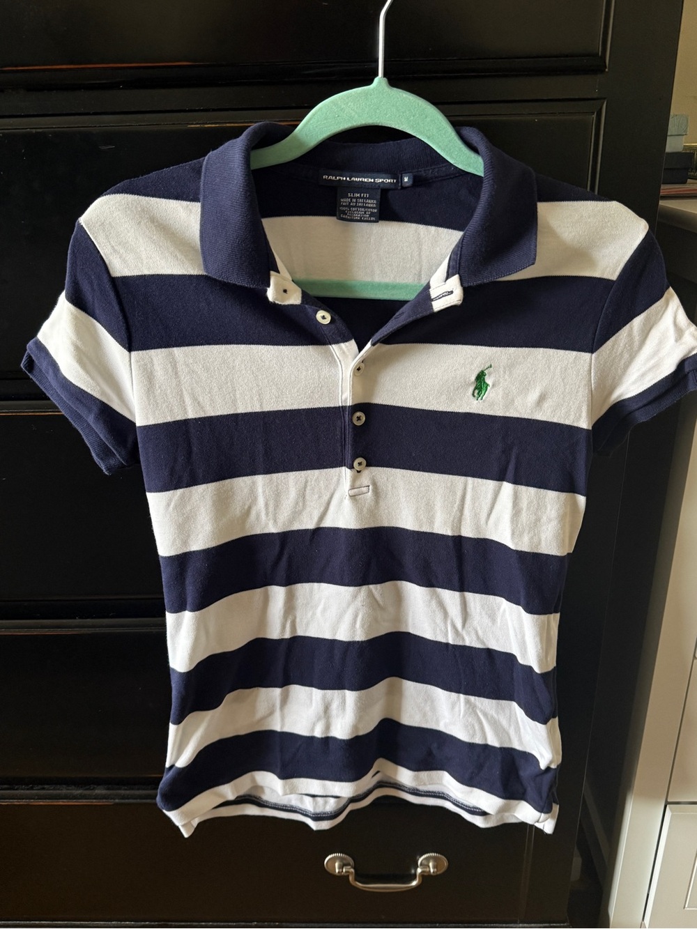 Ralph Lauren Sport Women's Navy & White Striped Short Sleeve Polo